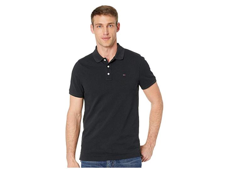 Tommy Jeans Slim Fit Flag Polo Shirt (tommy Black) Men's Clothing