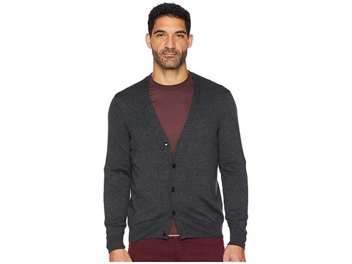 Perry Ellis Jersey Knit Cardigan (charcoal Heather) Men's Sweater