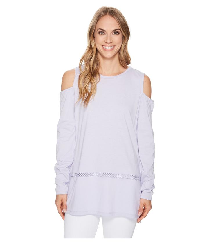 Michael Michael Kors Long Sleeve Cold Shoulder Insert Top (light Quartz) Women's Long Sleeve Pullover