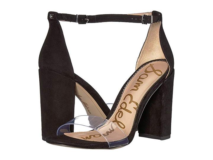 Sam Edelman Yaro Ankle Strap Sandal Heel (clear/black Vinyl/kid Suede Leather) Women's Dress Sandals