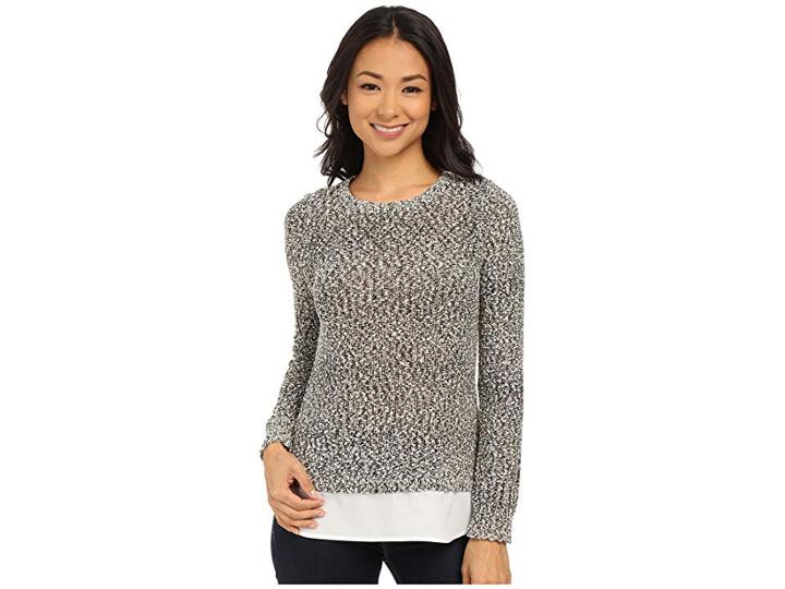 Calvin Klein Sweater/knit With Woven Shirting (black/white) Women's Sweater