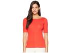 Lauren Ralph Lauren Stretch Cotton Boat Neck Tee (vermilion Flame) Women's T Shirt