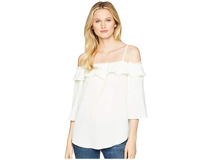 Wrangler Off The Shoulder Top With Straps Ruffle (ivory) Women's Clothing