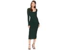 Three Dots Eco Knit Long Sleeve Shirred Dress (deep Pine) Women's Dress