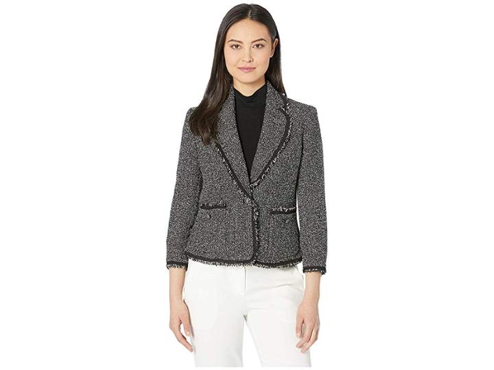 Anne Klein Patch Pocket Collar Jacket (anne Black/anne White) Women's Jacket