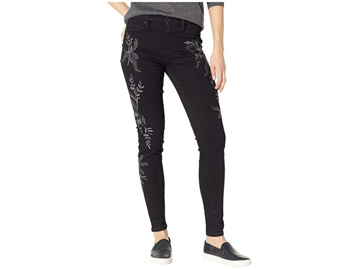 Liverpool Kayden Skinny Basket Weave Floral Embroidery In Black Rinse (black Rinse) Women's Jeans