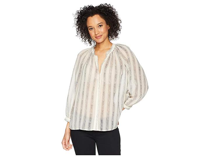 Lucky Brand Geo Stripe Poet Blouse (natural Multi) Women's Clothing