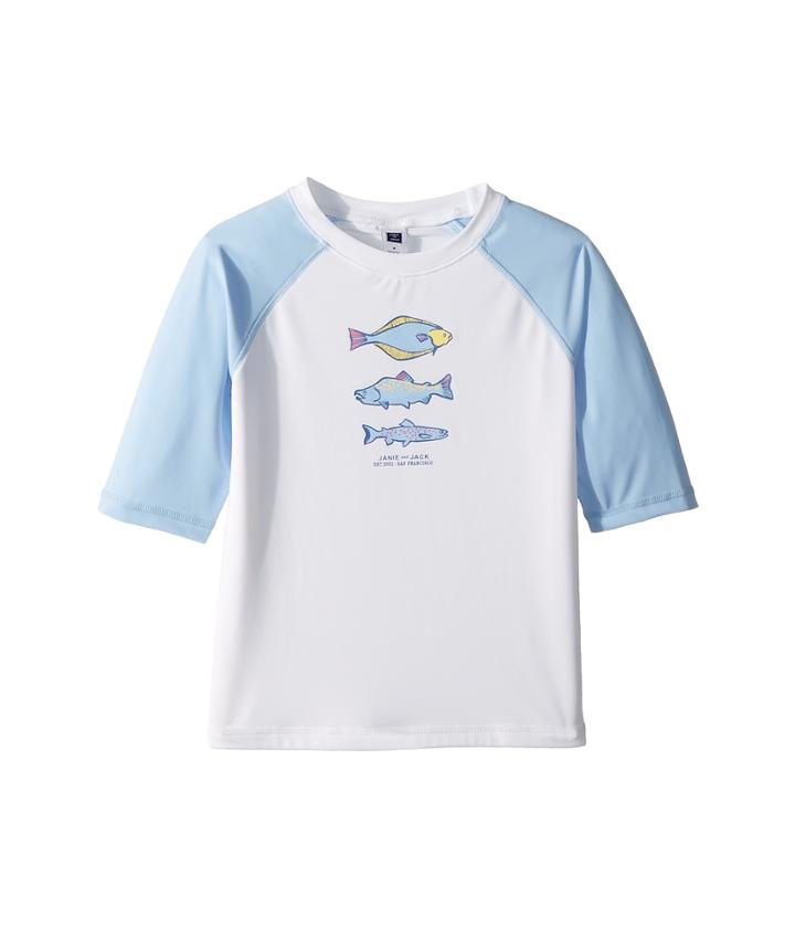 Janie And Jack Short Sleeve Graphic Rashguard (toddler/little Kids/big Kids) (blue Fish) Boy's Swimwear