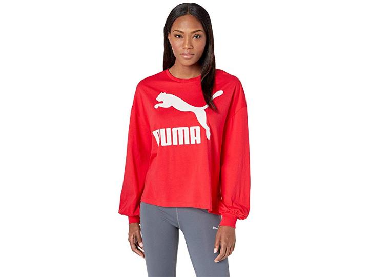 Puma Classics Logo Long Sleeve Top (hibiscus) Women's Clothing