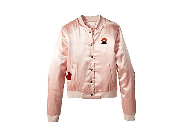 Sonia Rykiel Kids Alegria Satin Jacket W/ Logo On Back (big Kids) (opera) Girl's Coat