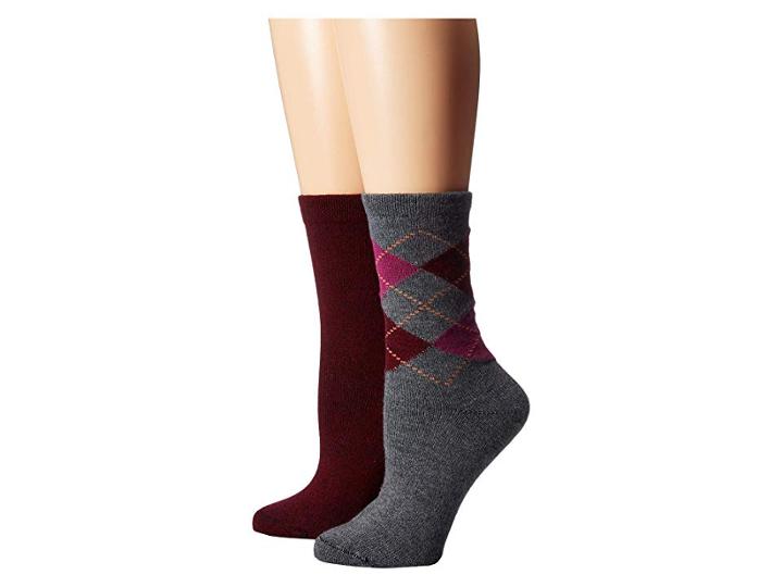 Hue Argyle Boot Socks 2-pair Pack (graphite Heather) Women's Crew Cut Socks Shoes