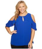 Vince Camuto Specialty Size Plus Size Flutter Sleeve Cold Shoulder Blouse (vivid Blue) Women's Blouse