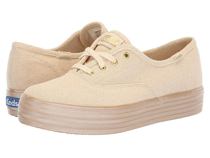 Keds Triple Shimmer (gold Metallic Lurex Linen) Women's Lace Up Casual Shoes