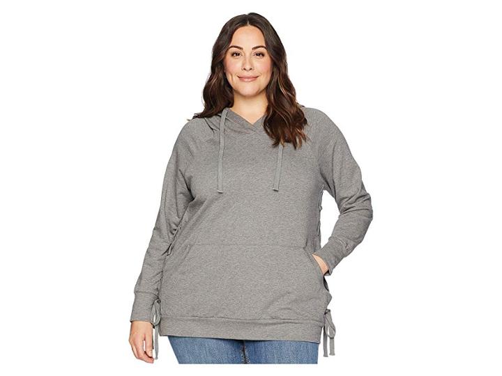 Kari Lyn Plus Size Marie Hoodie With Lace-up Detail (charcoal) Women's Sweatshirt