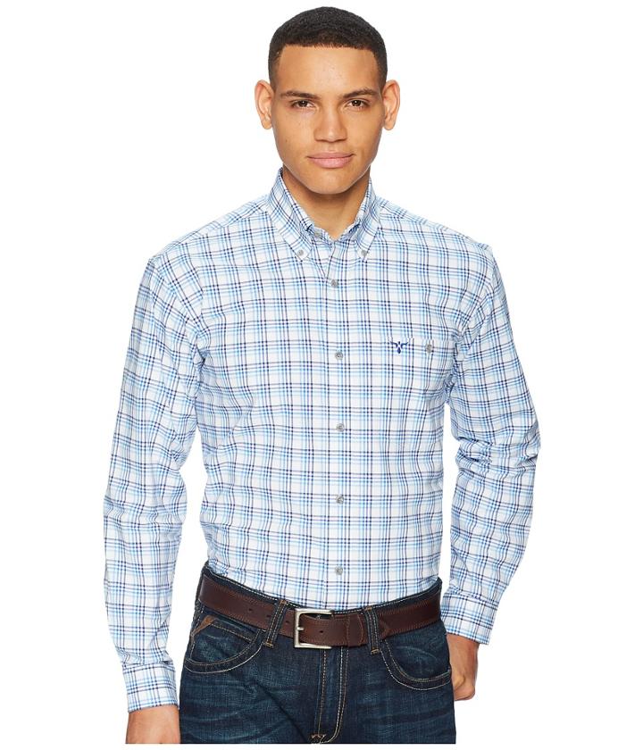 Wrangler Long Sleeve 20x Competition Ac Shirt Plaid (navy/white) Men's Clothing