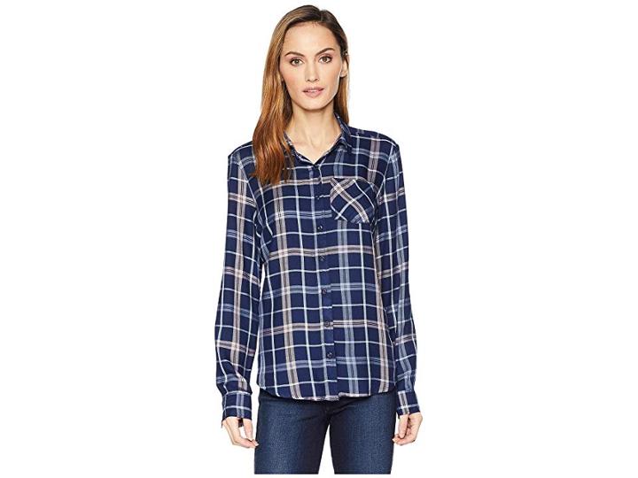 Alexander Jordan Long Sleeve One-pocket Shirt W/ Bust Darts And Hi-lo Bottom (navy/pink) Women's Clothing