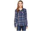 Alexander Jordan Long Sleeve One-pocket Shirt W/ Bust Darts And Hi-lo Bottom (navy/pink) Women's Clothing
