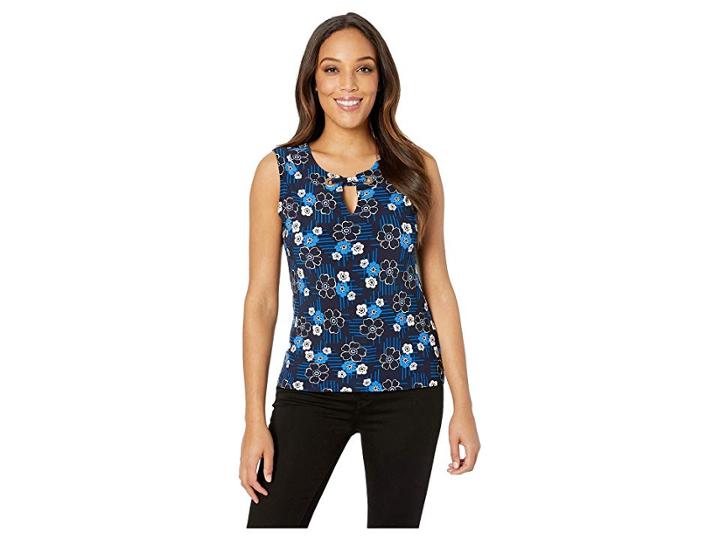 Tommy Hilfiger Printed Grommet Knit Top (midnight/multi) Women's Clothing