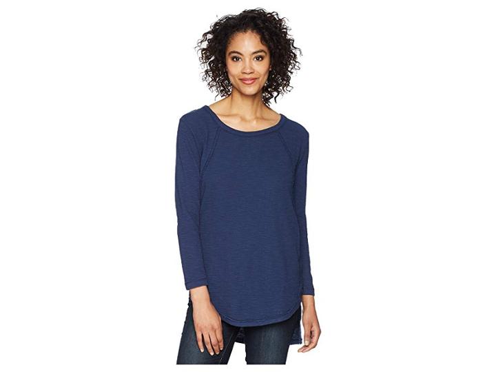 Mod-o-doc Textured Slub Stripe Raw Edge Seamed Tunic (new Navy) Women's Long Sleeve Pullover