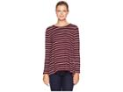 Bobeau Long Sleeve Stripe High-low Inverted Pleat (port Royale/ivory) Women's Clothing