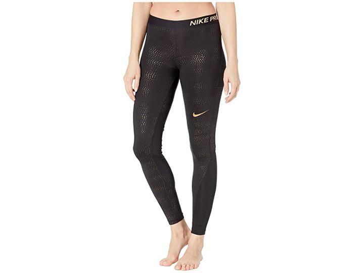 Nike Pro Metallic Dots Print Tights (black/metallic Gold) Women's Casual Pants