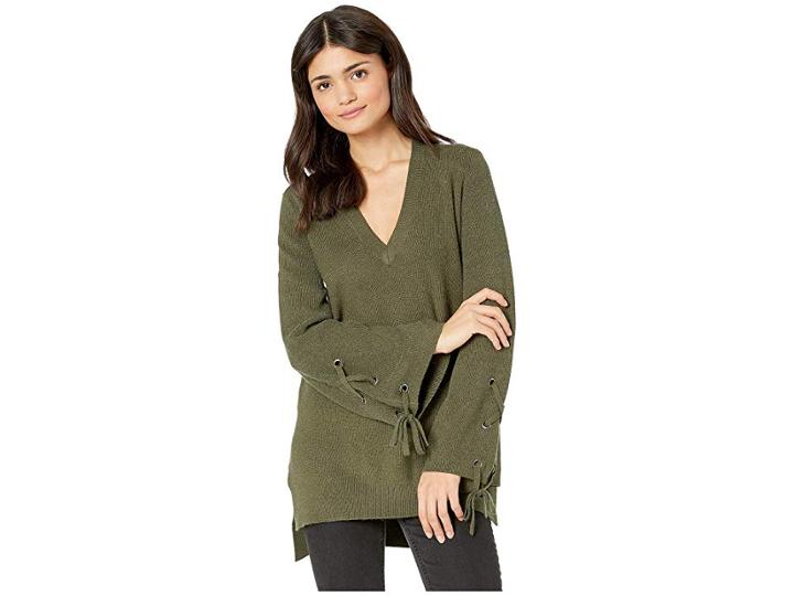 Jack By Bb Dakota Sleeve It To Me Lace-up Sleeve Tunic Sweater (olive) Women's Sweater