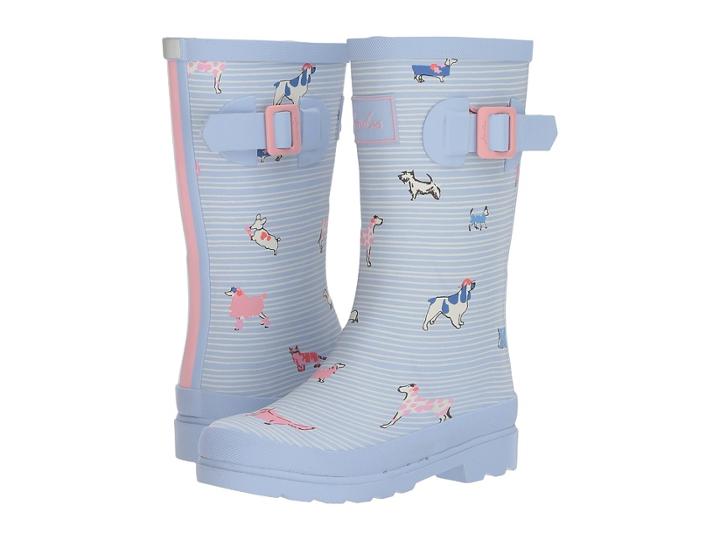 Joules Kids Printed Welly Rain Boot (toddler/little Kid/big Kid) (sky Blue Sunday Best Dogs) Girls Shoes