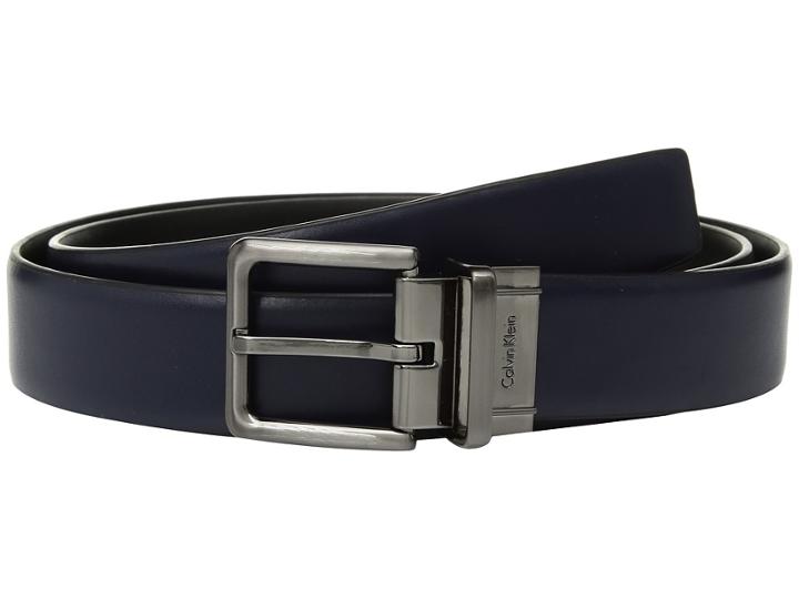 Calvin Klein 32mm Reversible Feather Edge Panel Belt (navy/black) Men's Belts