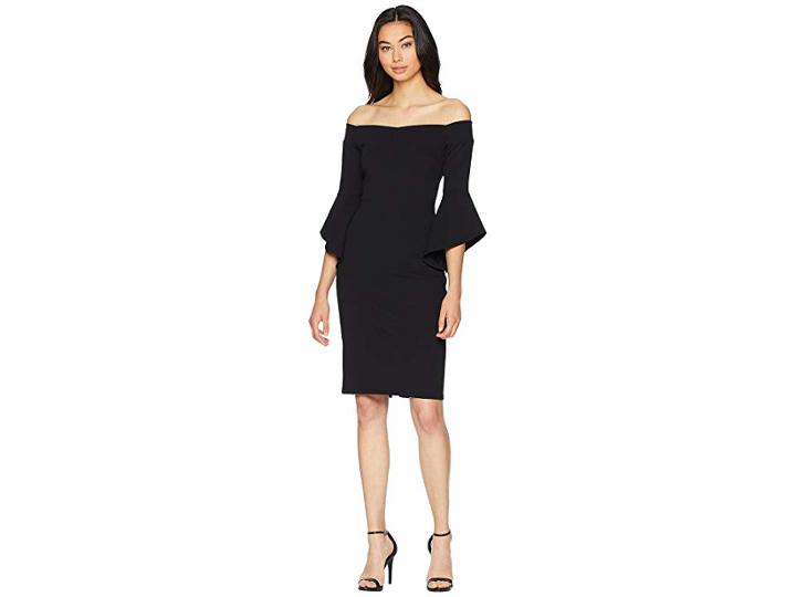 Bebe Off The Shoulder W/ Flowy Sleeve Dress (black) Women's Dress