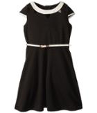 Us Angels Cap Sleeve Fit Flare Textured Knit Dress With Cut Outs (big Kids) (black) Girl's Dress