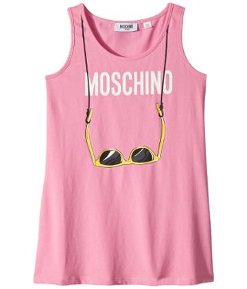 Moschino Kids Logo Sunglasses Graphic Tank Top (big Kids) (rosa Pop) Girl's Sleeveless