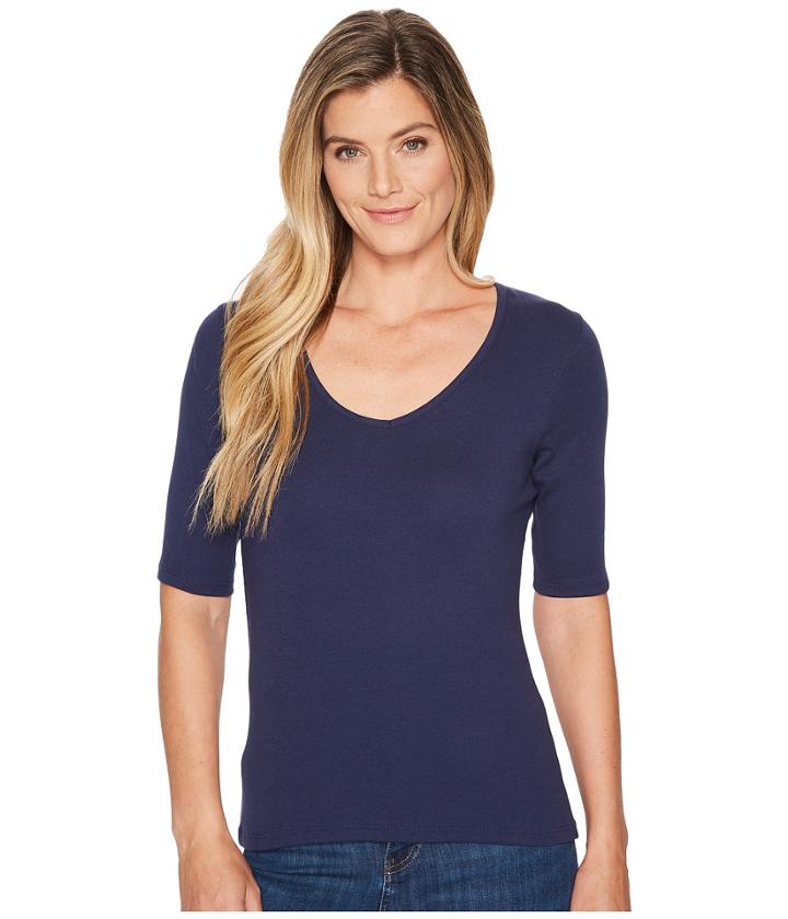 Lilla P Elbow Sleeve V-neck (navy) Women's Clothing