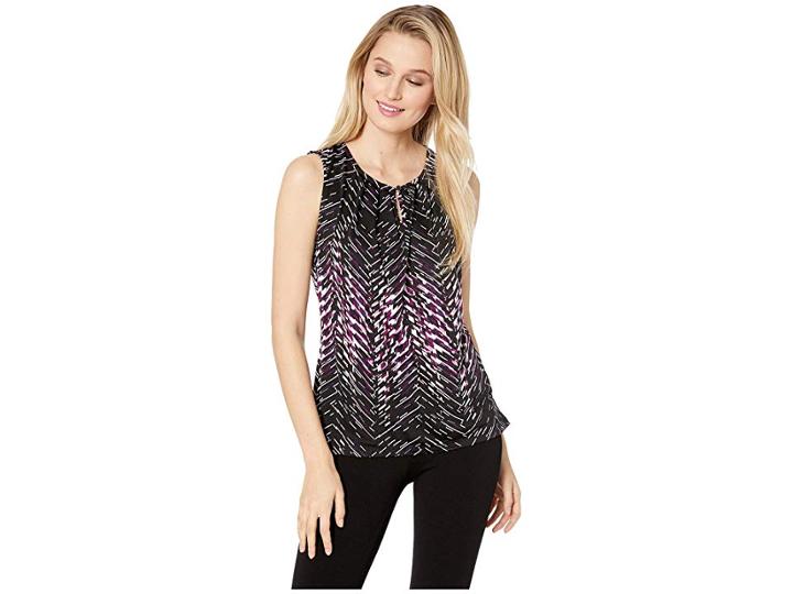 Tahari By Asl Sleeveless Printed Knit Top With Keyhole Neck (ivory/black/magenta) Women's Sleeveless