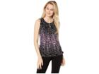 Tahari By Asl Sleeveless Printed Knit Top With Keyhole Neck (ivory/black/magenta) Women's Sleeveless