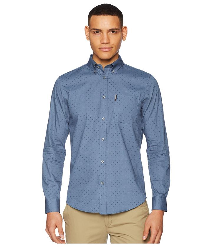 Ben Sherman Long Sleeve Polka Dot Print Shirt (blue Shadow) Men's Long Sleeve Button Up