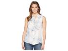 Ivanka Trump Sleeveless Ruffle Blouse With Collar (blue Multi) Women's Sleeveless