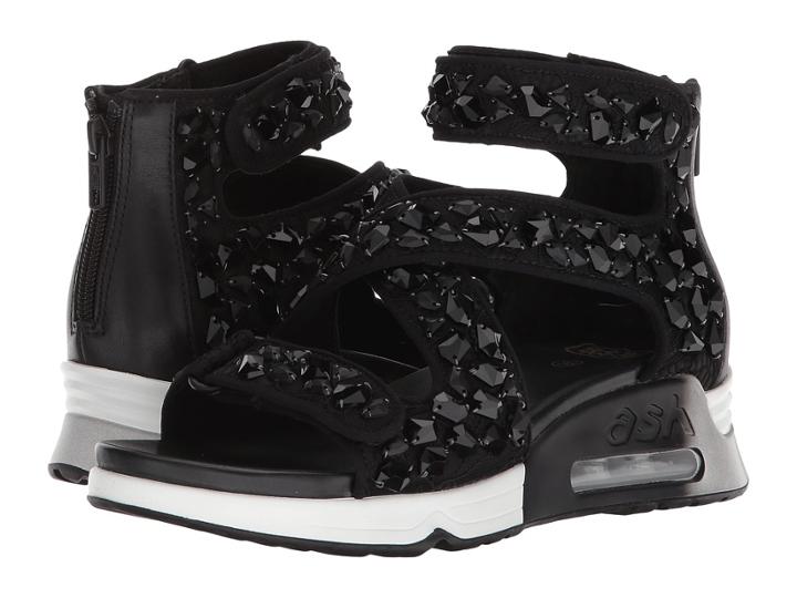 Ash Lips Stones (black/black Stretch Satin) Women's Sandals