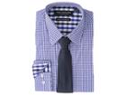 Nick Graham Mini Gingham Stretch Dress Shirt With Solid Herringbone Tie (blue) Men's Long Sleeve Button Up