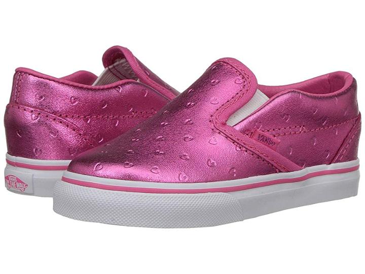 Vans Kids Classic Slip-on (toddler) ((metallic Hearts) Emboss/hot Pink) Girls Shoes