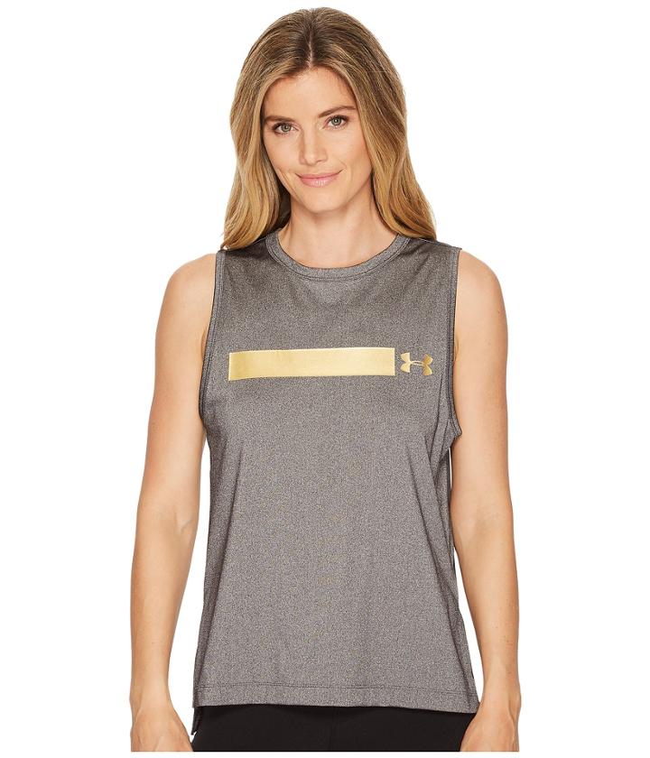 Under Armour Perpetual Graphic Muscle Tank Top (charcoal Medium Heather/metallic Victory Gold) Women's Sleeveless
