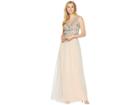 Adrianna Papell Long Gown With Beaded Bodice And Tulle Skirt (silver Nude) Women's Dress