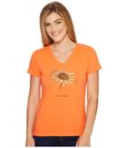 Life Is Good Daisy Crusher Vee (tropical Orange) Women's T Shirt