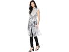 Vince Camuto Specialty Size Petite Flutter Sleeve Floral Side Tie Long Tunic (ultra White) Women's Clothing