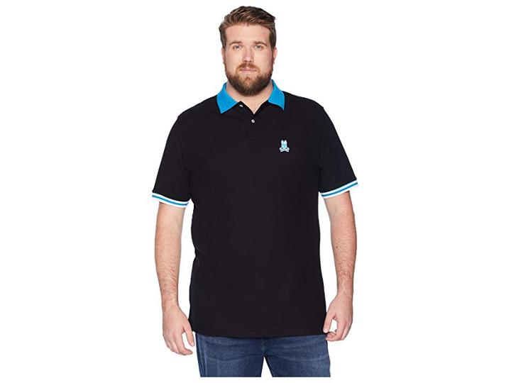 Psycho Bunny Big And Tall Striped Collar Polo (black) Men's Clothing