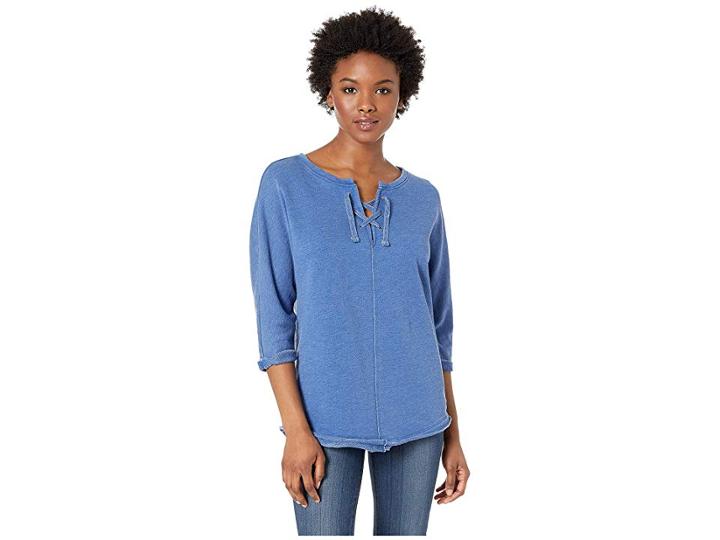 Jag Jeans Petite Petite Debbie Lace-up Sweatshirt (tile Blue) Women's Sweatshirt