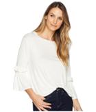 Alexander Jordan Long Sleeve Top With Ruffle And Smocked Sleeve (ivory) Women's Clothing