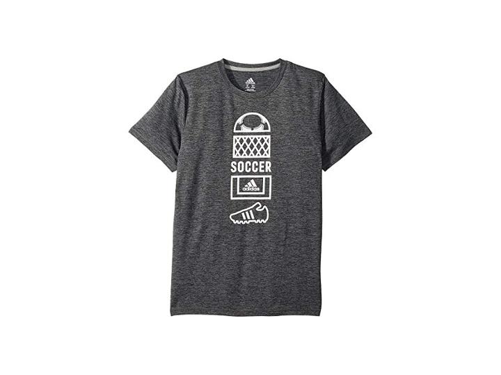 Adidas Kids Short Sleeve Vertical Collage Tee (big Kids) (dark Grey) Boy's Clothing