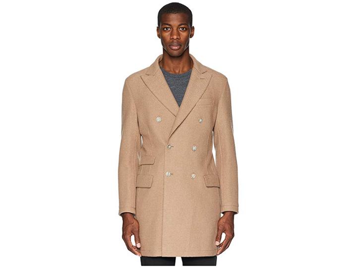 Eleventy Double Breasted Boiled Wool Topcoat (camel) Men's Coat