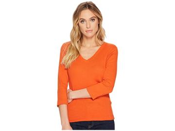 Three Dots 100% Cotton Heritage Knit 3/4 Sleeve British Tee (watermelon) Women's Long Sleeve Pullover