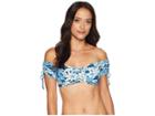 Michael Michael Kors Cherry Summer Flower Off The Shoulder Bandeau Bikini Top W/ Removable Soft Cups (new Navy) Women's Swimwear